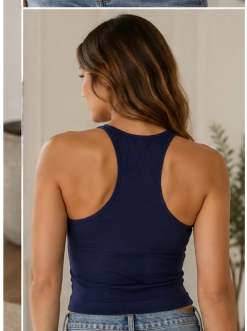 Intimately Free People Navy Ribbed Racerback Crop Tank Top  Seamless M/L